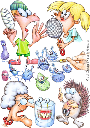 Cartoon Illustration Impfung Infektion Pflege Igel-Leistungen
