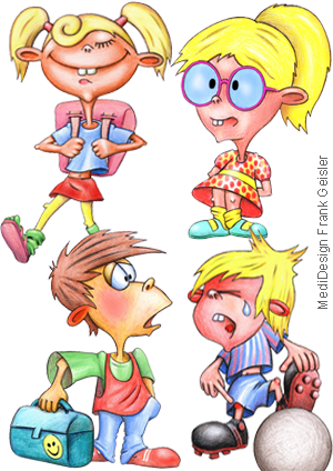 Cartoon Illustration Kinder, Knaben und Mädchen