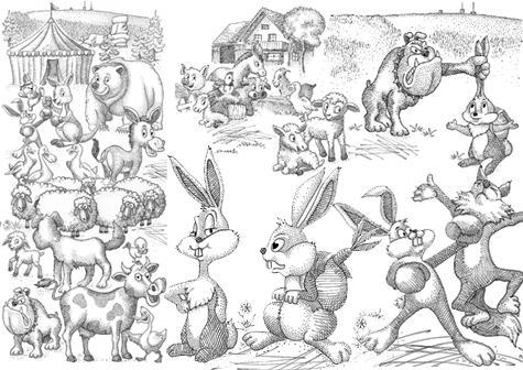 Cartoon mit Illustrationen Tiere